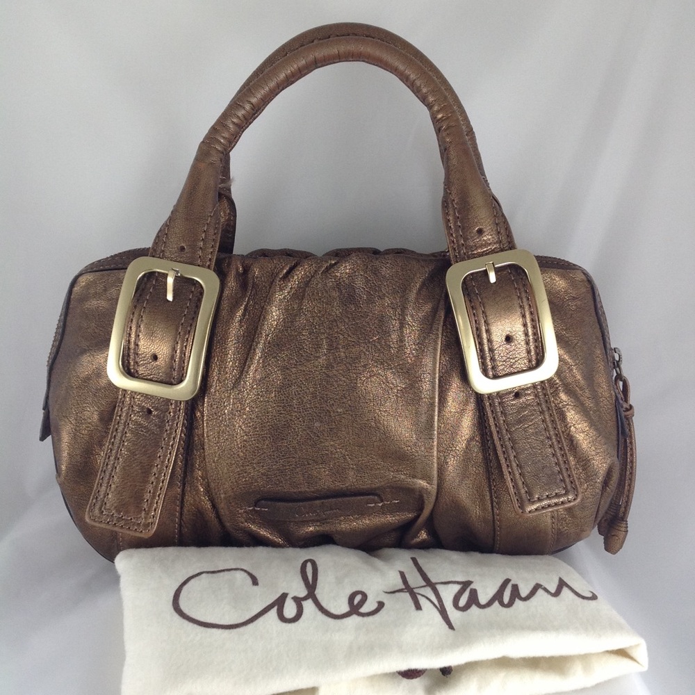 Cole Haan Metallic Brown Leather Satchel Handbag